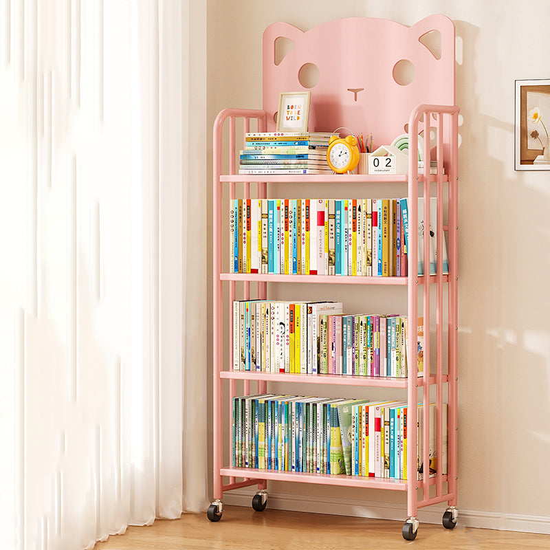 Modern Minimalist Cat-Shaped Rectangular Carbon Steel Movable Kids Bookshelf 3/4-Tier Storage For Study