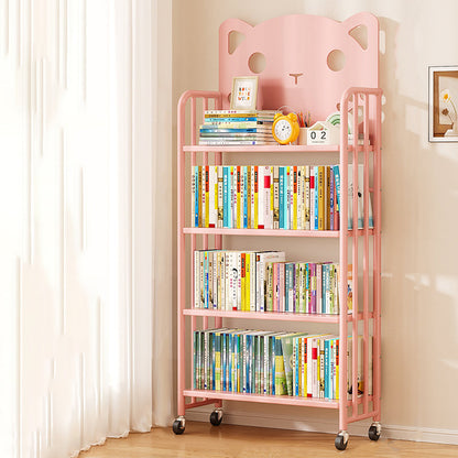 Modern Minimalist Cat-Shaped Rectangular Carbon Steel Movable Kids Bookshelf 3/4-Tier Storage For Study