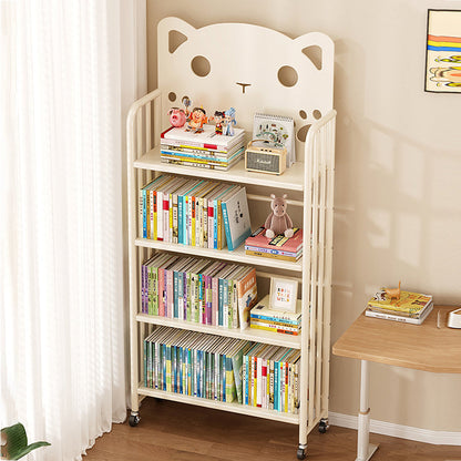 Modern Minimalist Cat-Shaped Rectangular Carbon Steel Movable Kids Bookshelf 3/4-Tier Storage For Study