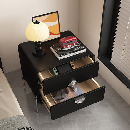 Contemporary Nordic Solid Wood Multi-Layer Board Stainless Steel Cat Scratching Leather Rectangular Nightstand 2-Drawer For Bedroom