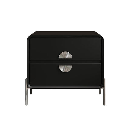 Contemporary Nordic Solid Wood Multi-Layer Board Stainless Steel Cat Scratching Leather Rectangular Nightstand 2-Drawer For Bedroom