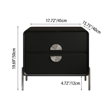 Contemporary Nordic Solid Wood Multi-Layer Board Stainless Steel Cat Scratching Leather Rectangular Nightstand 2-Drawer For Bedroom