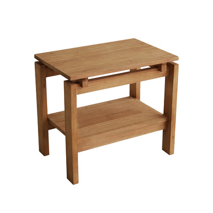 Traditional Rustic Pine Wood Rectangular Side Table 2-Tier For Living Room