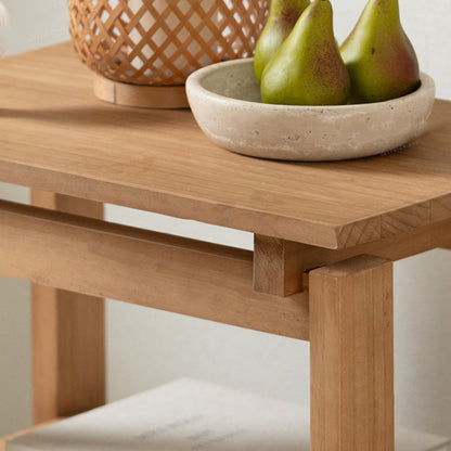 Traditional Rustic Pine Wood Rectangular Side Table 2-Tier For Living Room
