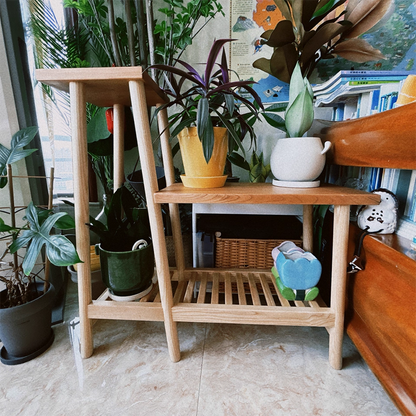 Contemporary Coastal Solid Ash & Cherry Wood Rectangular Storage Shelf 3-Tier For Outdoor Patio