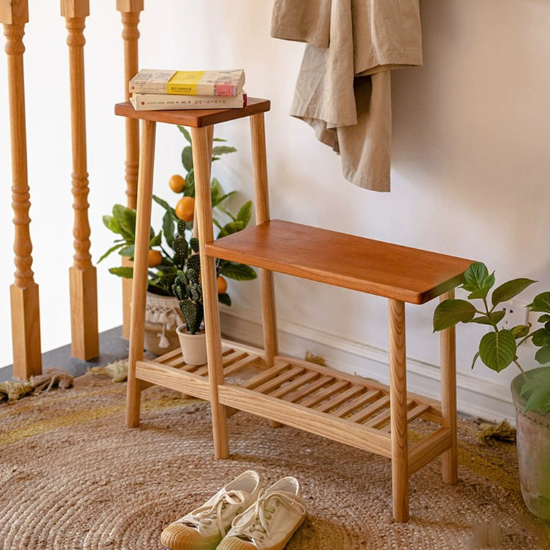 Contemporary Coastal Solid Ash & Cherry Wood Rectangular Storage Shelf 3-Tier For Outdoor Patio