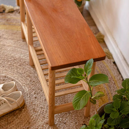 Contemporary Coastal Solid Ash & Cherry Wood Rectangular Storage Shelf 3-Tier For Outdoor Patio