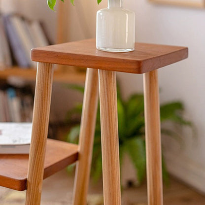 Contemporary Coastal Solid Ash & Cherry Wood Rectangular Storage Shelf 3-Tier For Outdoor Patio