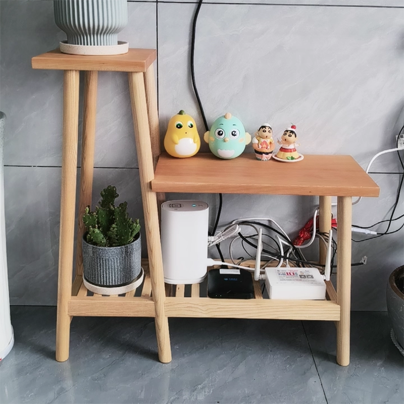 Contemporary Coastal Solid Ash & Cherry Wood Rectangular Storage Shelf 3-Tier For Outdoor Patio