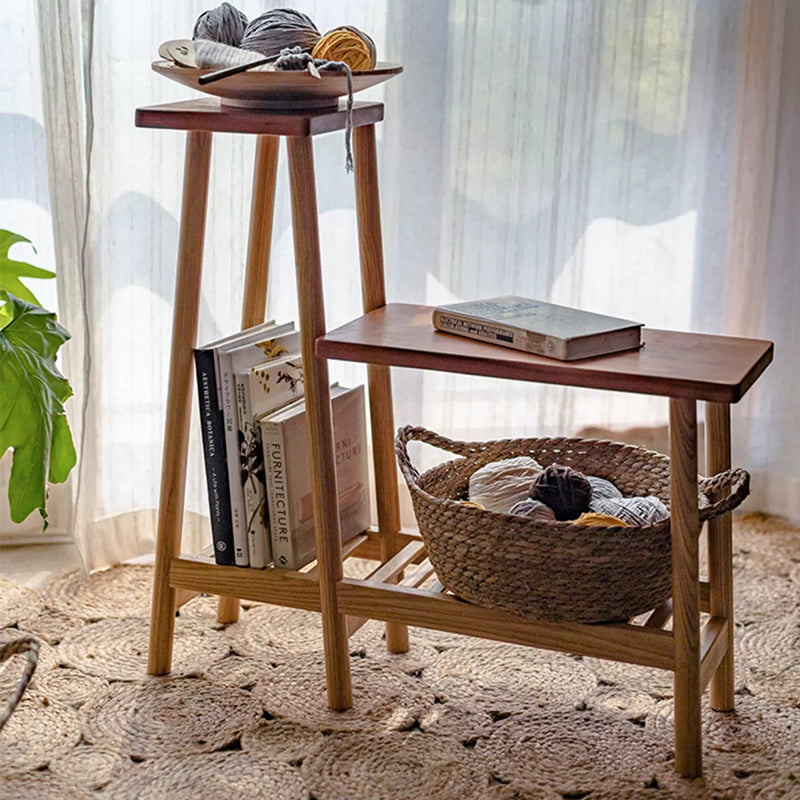 Contemporary Coastal Solid Ash & Cherry Wood Rectangular Storage Shelf 3-Tier For Outdoor Patio