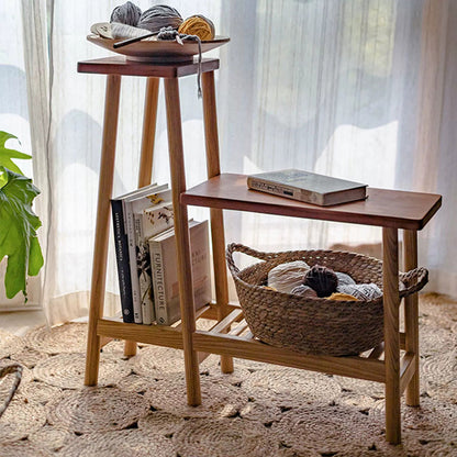 Contemporary Coastal Solid Ash & Cherry Wood Rectangular Storage Shelf 3-Tier For Outdoor Patio