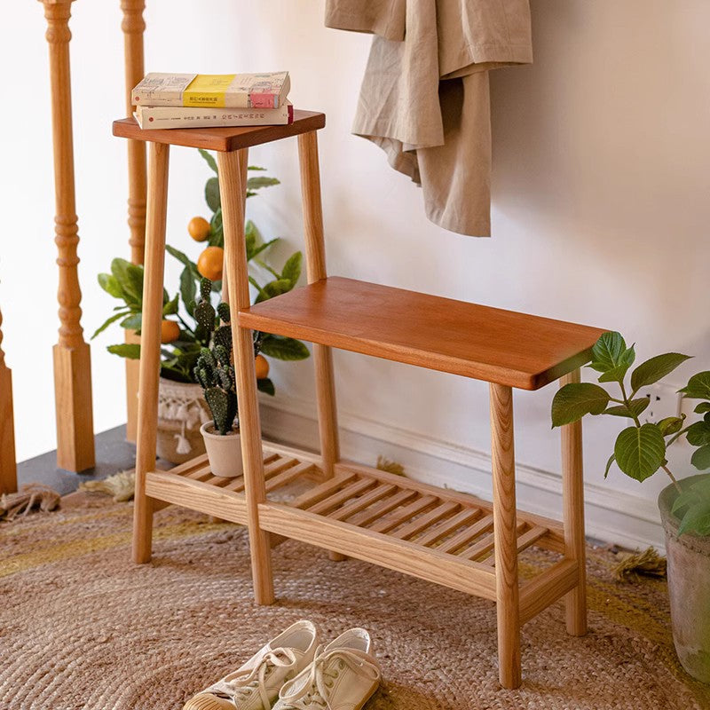 Contemporary Coastal Solid Ash & Cherry Wood Rectangular Storage Shelf 3-Tier For Outdoor Patio