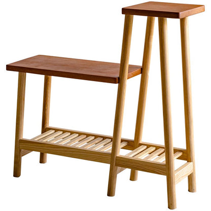 Contemporary Coastal Solid Ash & Cherry Wood Rectangular Storage Shelf 3-Tier For Outdoor Patio