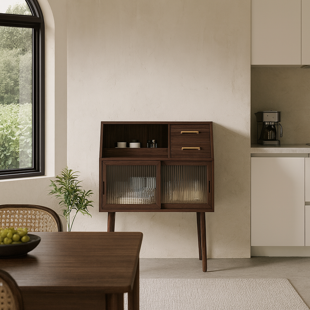 Modern Minimalist Pine Wood Solid Wood Multi-Layer Board Trapezoid Sideboard 2-Drawer For Dining Room