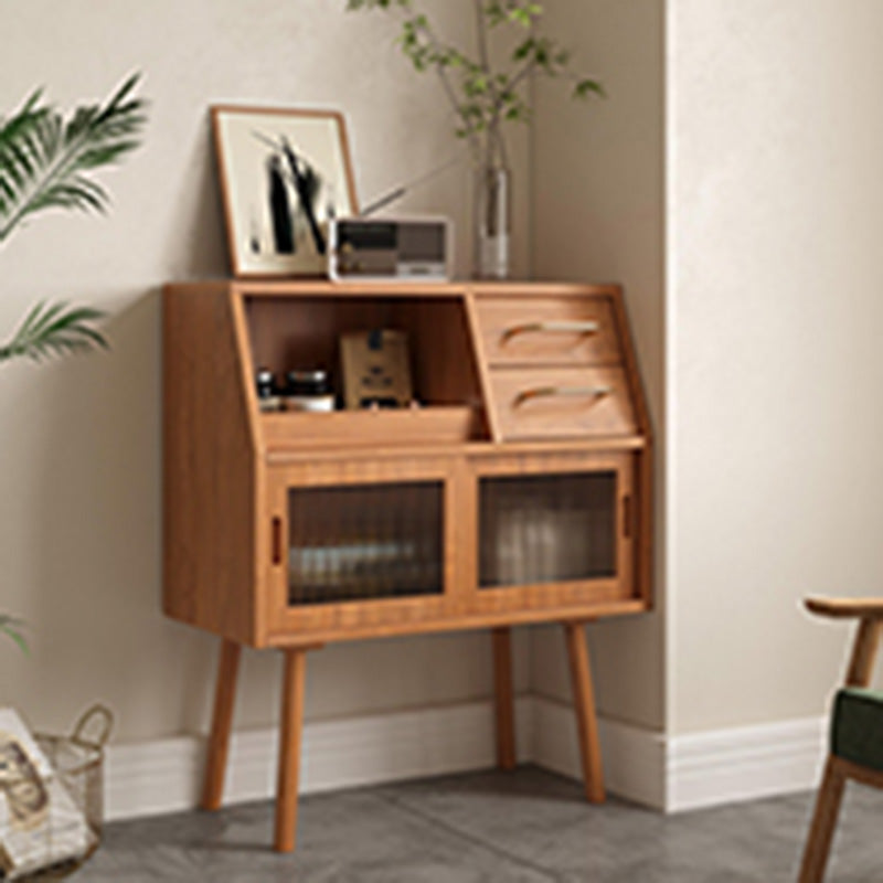 Modern Minimalist Pine Wood Solid Wood Multi-Layer Board Trapezoid Sideboard 2-Drawer For Dining Room