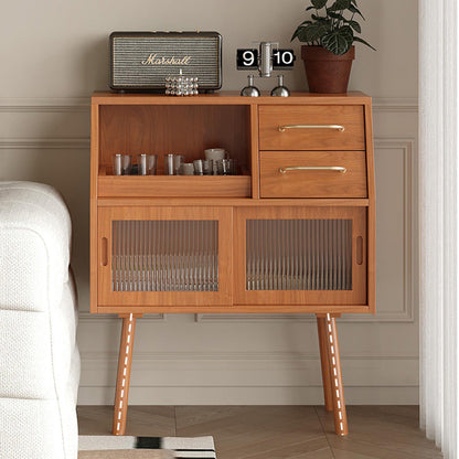 Modern Minimalist Pine Wood Solid Wood Multi-Layer Board Trapezoid Sideboard 2-Drawer For Dining Room