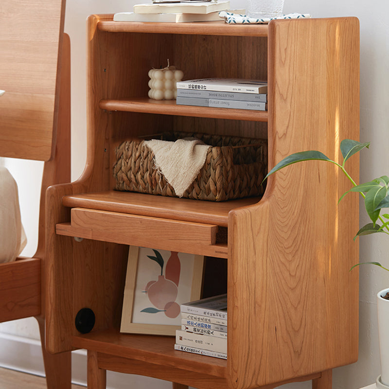 Traditional Rustic Solid Wood Multi-Layer Board Rattan Weaving Rectangular Nightstand With 2-Cabinet For Bedroom