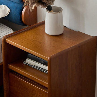 Modern Mid-Century Cherry Wood Solid Wood Multi-Layer Board Rectangular Movable Nightstand 1-Drawer For Bedroom