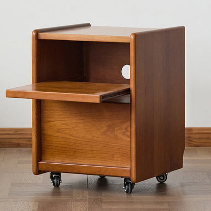 Modern Mid-Century Cherry Wood Solid Wood Multi-Layer Board Rectangular Movable Nightstand 1-Drawer For Bedroom