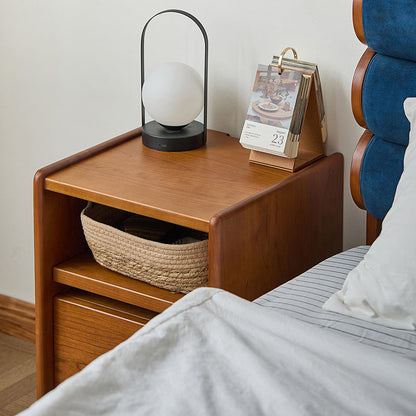 Modern Mid-Century Cherry Wood Solid Wood Multi-Layer Board Rectangular Movable Nightstand 1-Drawer For Bedroom