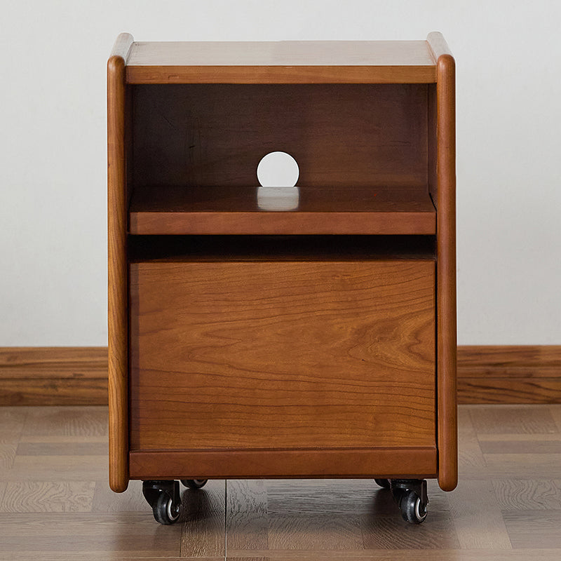 Modern Mid-Century Cherry Wood Solid Wood Multi-Layer Board Rectangular Movable Nightstand 1-Drawer For Bedroom