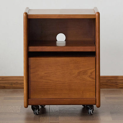 Modern Mid-Century Cherry Wood Solid Wood Multi-Layer Board Rectangular Movable Nightstand 1-Drawer For Bedroom