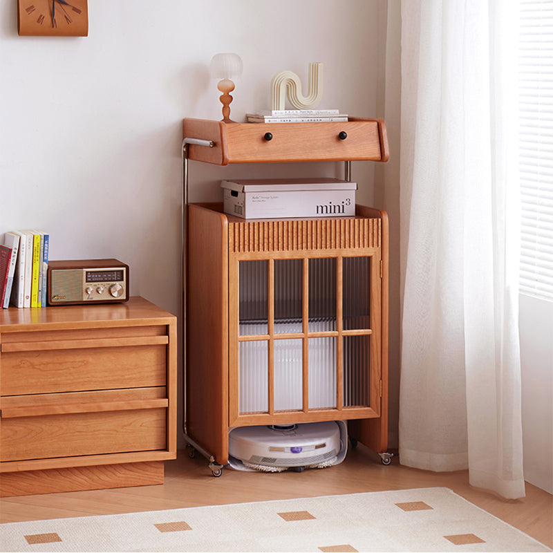 Contemporary Creative Robot-Shaped Cherry Wood Solid Wood Multi-Layer Board Movable Large Capacity Storage Cabinet 4-Tier For Living Room