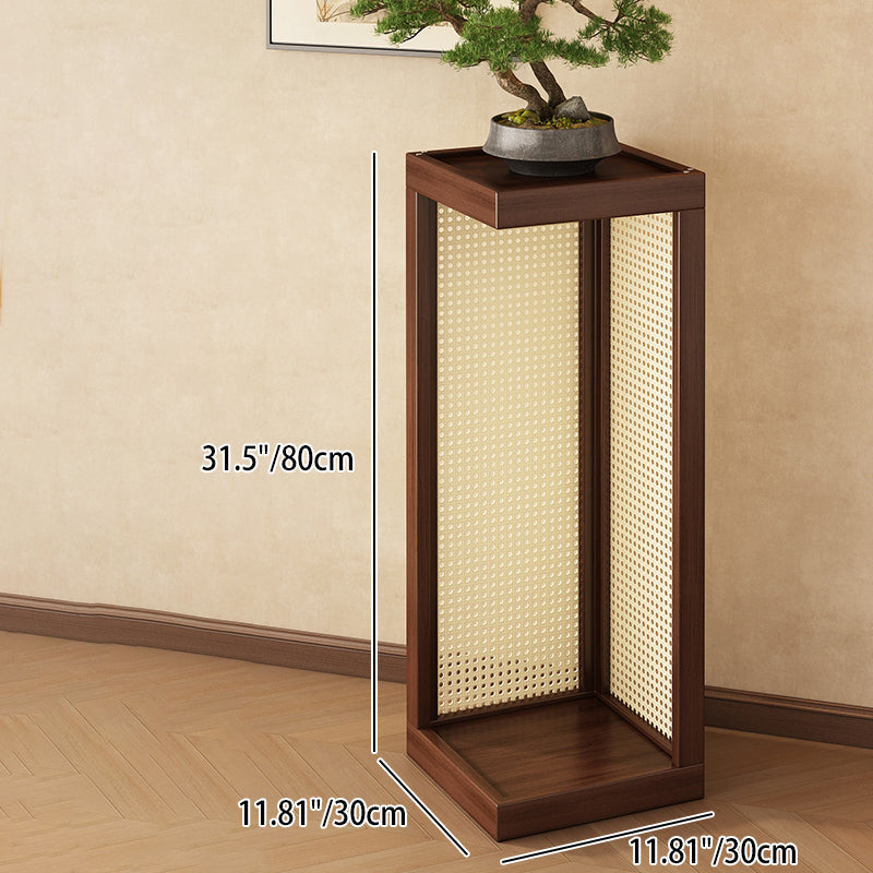 Traditional Rustic Rubberwood Plastic Rattan Weaving Rectangular Floor-Standing Storage Display Rack 2-Tier For Living Room