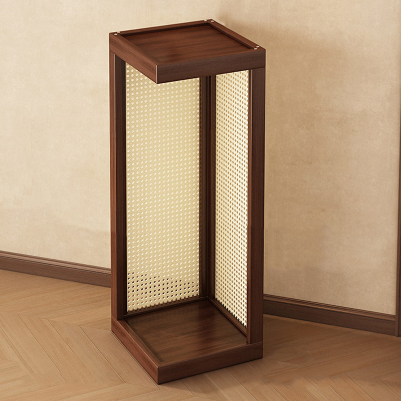 Traditional Rustic Rubberwood Plastic Rattan Weaving Rectangular Floor-Standing Storage Display Rack 2-Tier For Living Room