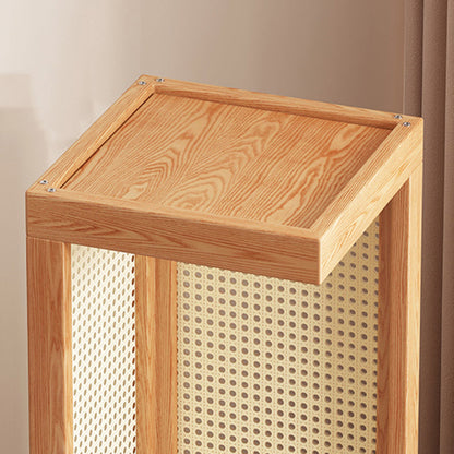 Traditional Rustic Rubberwood Plastic Rattan Weaving Rectangular Floor-Standing Storage Display Rack 2-Tier For Living Room