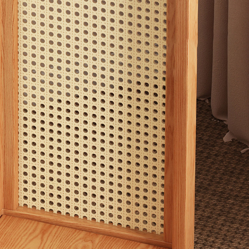 Traditional Rustic Rubberwood Plastic Rattan Weaving Rectangular Floor-Standing Storage Display Rack 2-Tier For Living Room