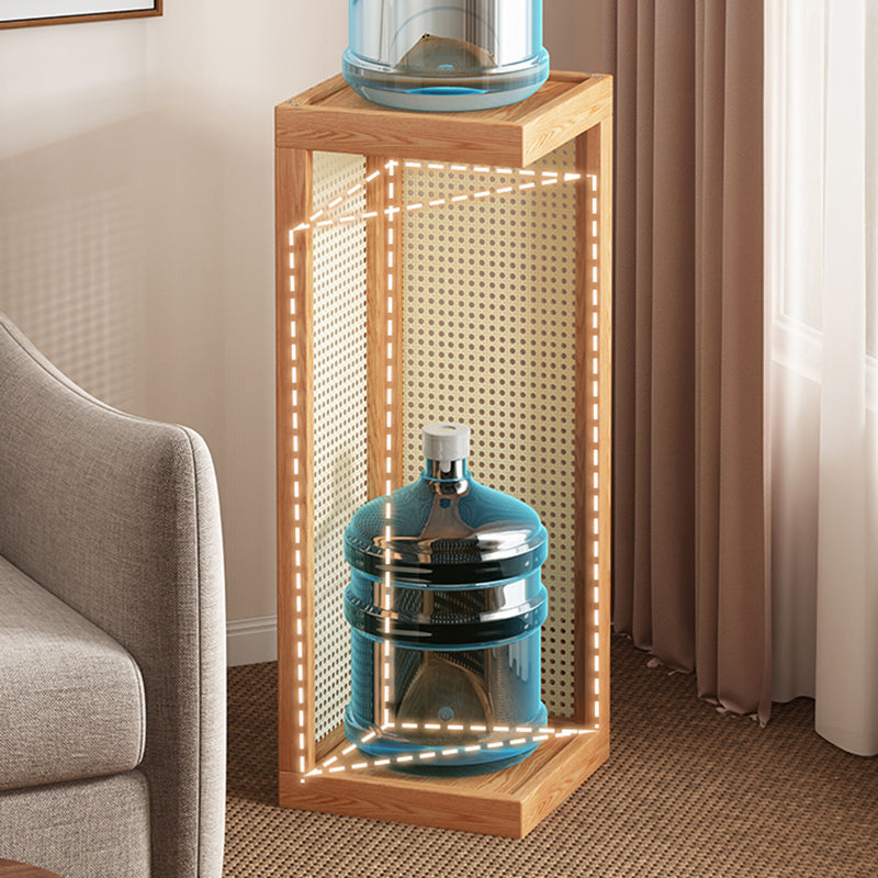 Traditional Rustic Rubberwood Plastic Rattan Weaving Rectangular Floor-Standing Storage Display Rack 2-Tier For Living Room