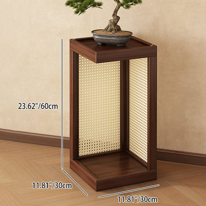Traditional Rustic Rubberwood Plastic Rattan Weaving Rectangular Floor-Standing Storage Display Rack 2-Tier For Living Room