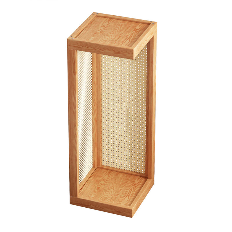Traditional Rustic Rubberwood Plastic Rattan Weaving Rectangular Floor-Standing Storage Display Rack 2-Tier For Living Room