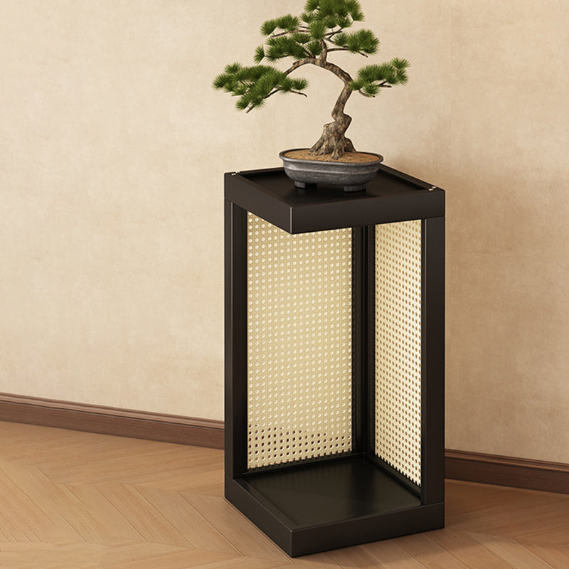 Traditional Rustic Rubberwood Plastic Rattan Weaving Rectangular Floor-Standing Storage Display Rack 2-Tier For Living Room
