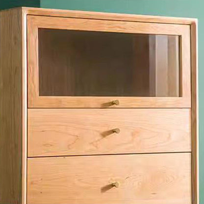 Modern Minimalist Trapezoid Pine Wood Multi-Layer Wood Large Capacity Sideboard 4-Drawer For Dining Room
