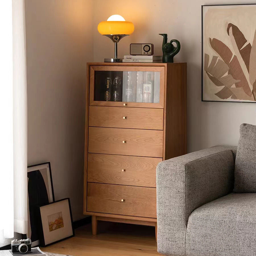 Modern Minimalist Trapezoid Pine Wood Multi-Layer Wood Large Capacity Sideboard 4-Drawer For Dining Room