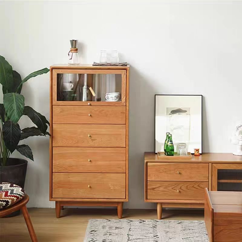Modern Minimalist Trapezoid Pine Wood Multi-Layer Wood Large Capacity Sideboard 4-Drawer For Dining Room