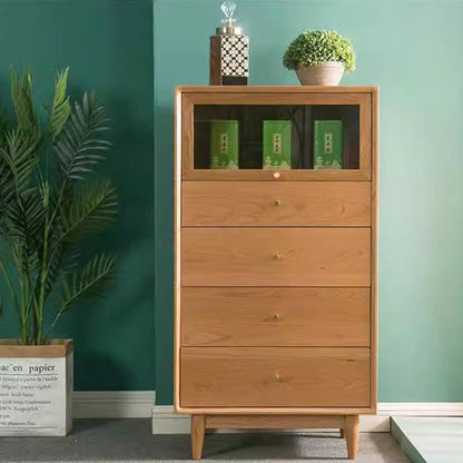 Modern Minimalist Trapezoid Pine Wood Multi-Layer Wood Large Capacity Sideboard 4-Drawer For Dining Room