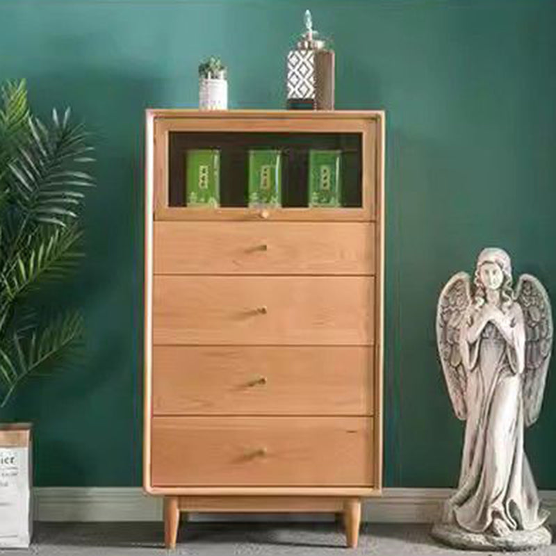 Modern Minimalist Trapezoid Pine Wood Multi-Layer Wood Large Capacity Sideboard 4-Drawer For Dining Room