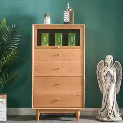 Modern Minimalist Trapezoid Pine Wood Multi-Layer Wood Large Capacity Sideboard 4-Drawer For Dining Room