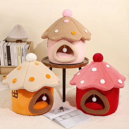 Modern Art Deco Mushroom-Shaped Crystal Soft Fabric PP Cotton Detachable Cat Bed 1-Layer For Living Room & Bedroom