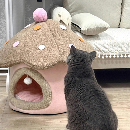 Modern Art Deco Mushroom-Shaped Crystal Soft Fabric PP Cotton Detachable Cat Bed 1-Layer For Living Room & Bedroom