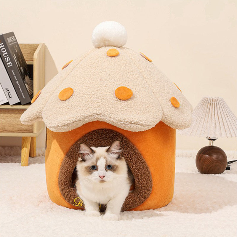 Modern Art Deco Mushroom-Shaped Crystal Soft Fabric PP Cotton Detachable Cat Bed 1-Layer For Living Room & Bedroom