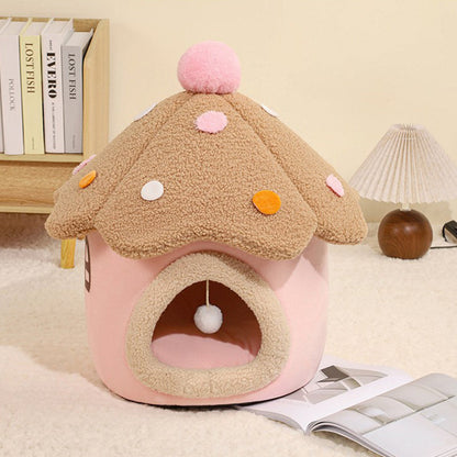 Modern Art Deco Mushroom-Shaped Crystal Soft Fabric PP Cotton Detachable Cat Bed 1-Layer For Living Room & Bedroom