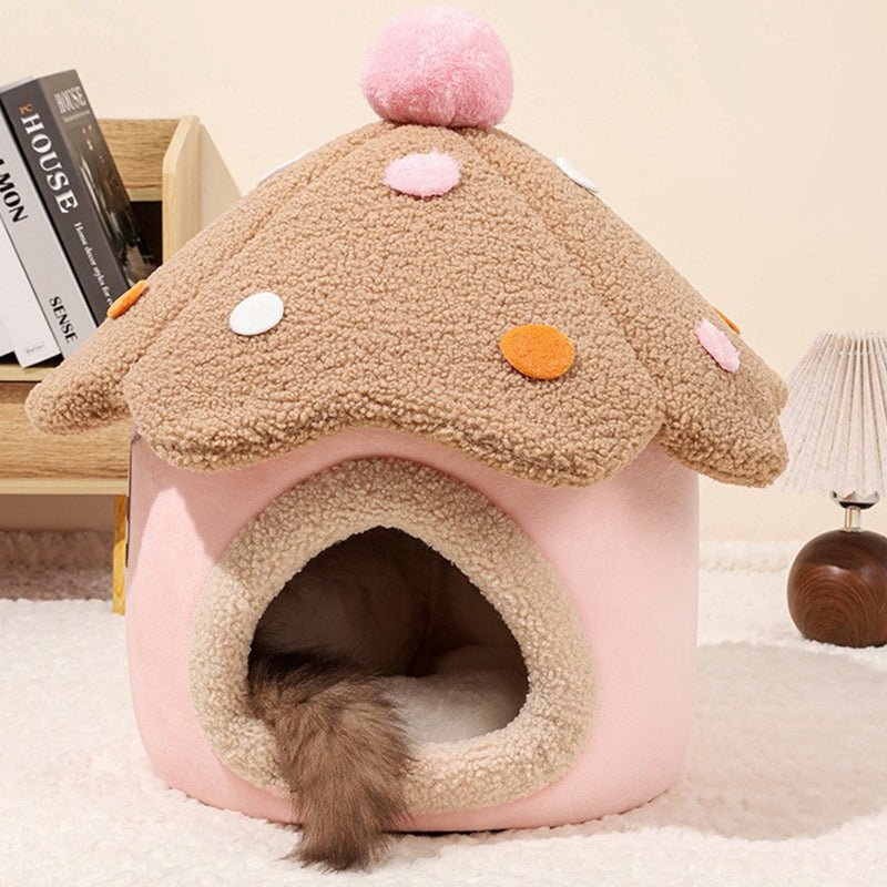 Modern Art Deco Mushroom-Shaped Crystal Soft Fabric PP Cotton Detachable Cat Bed 1-Layer For Living Room & Bedroom