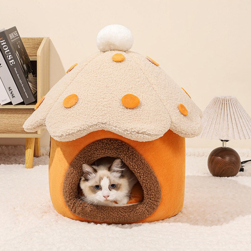 Modern Art Deco Mushroom-Shaped Crystal Soft Fabric PP Cotton Detachable Cat Bed 1-Layer For Living Room & Bedroom