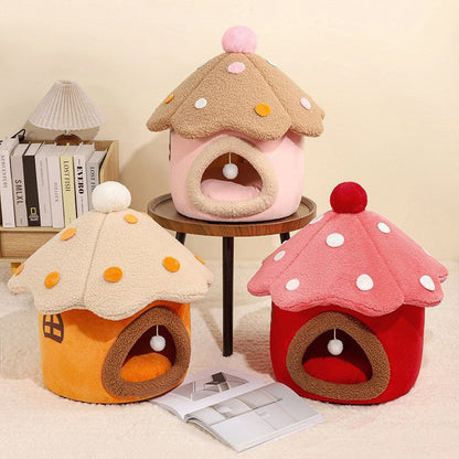 Modern Art Deco Mushroom-Shaped Crystal Soft Fabric PP Cotton Detachable Cat Bed 1-Layer For Living Room & Bedroom