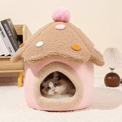 Modern Art Deco Mushroom-Shaped Crystal Soft Fabric PP Cotton Detachable Cat Bed 1-Layer For Living Room & Bedroom