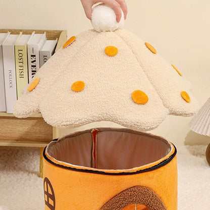 Modern Art Deco Mushroom-Shaped Crystal Soft Fabric PP Cotton Detachable Cat Bed 1-Layer For Living Room & Bedroom